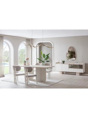 Vivense Flora Yemek Odası Takımı Aytaşı Renkli 6 Kişilik Sabit Masa ve Sandalyeli Modern Tasarım