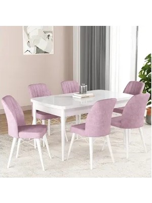 Vivense Fırat Açılabilir Beyaz Mdf Mutfak Masa Takımı, Pembe