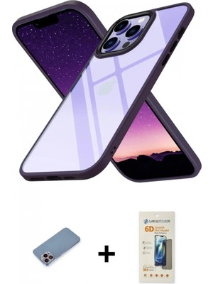 Marsilyan™- iPhone 13 Pro Max Kılıf Nova Işık Serisi - Siyah 6d Mat Seramik Hayalet Nano Ekran Koruyucu + Shine Kamera Lens Koruma Cam - Pe
