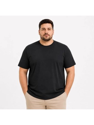 Antakya Yöresi Erkek Battal Big Size Basic Tişört Bisiklet Yaka Rahat Kalıp T-Shirt - Siyah