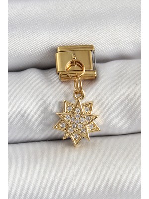 İlk El Grup 316L Çelik Sallantılı Zirkon Taşlı Yıldız Model Gold Renk Nomination Charm TJ-BC1416 Iegtgrs-