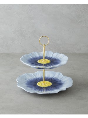 English Home Flowerella Dolomite Katlı Servis 21+26 cm Mavi