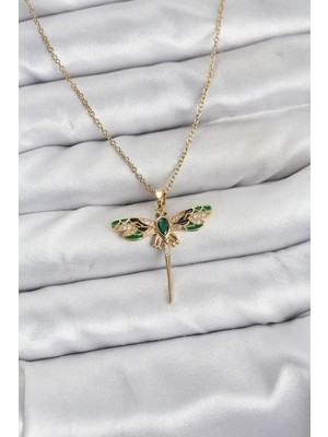 Vice Avm 316L Çelik Zincir Gold Renk Yusufçuk Model Zirkon Taşlı Kadın Kolye - TJ-BKO10833 TG-1395 349112