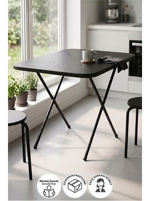Bofigo Mutfak Masası Katlanır Masa Yemek Masası Balkon Masası Gardenflex Masa 60X80 cm Siyah