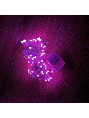 Ozcmax 10M 100 LED Damla Uçlu Pembe Işık Şefffaf Kablo