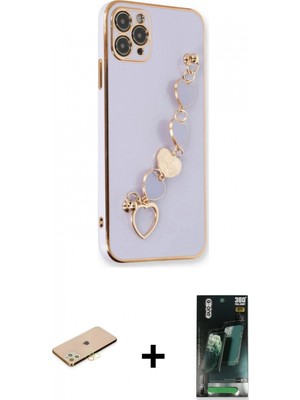 Marsilyan™- iPhone 11 Pro Max Kılıf Nova Işık Prime - Şeffaf 360 Full Body Arka Koruyucu + Renkli Kamera Lens Koruma Cam - Sı