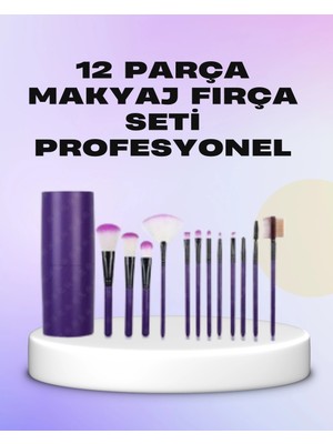 Epilons Ergonomik Saplı Fiber Kıllı 12'li Makyaj Fırça Takımı Göz ve Ten Makyajı Için Uygun