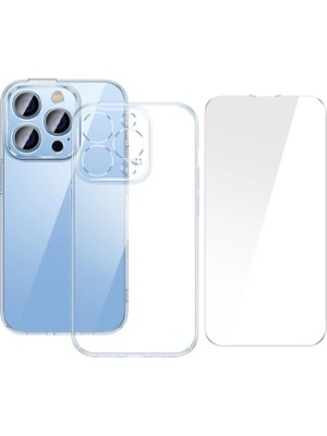 TKÇ Baseus Crystal iPhone 14 Pro 6.1 Ultra-Thin Silikon Kılıf + Tempered Ekran Koruyucu SET-(5775)