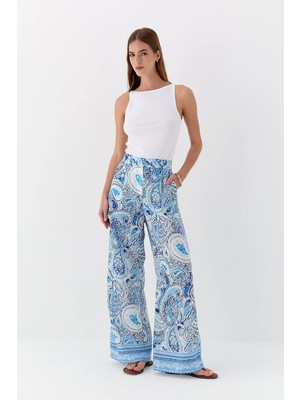 Şal Detaylı Pantolon Mavi