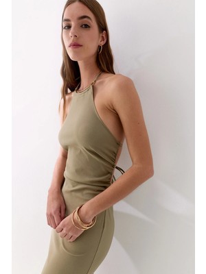 Halter Yaka Midi Elbise Çağla
