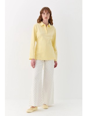 Belden Bağlama Detaylı Polo Yaka Sweatshirt Sarı