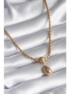 Vice Avm 316L Çelik Gold Renk Yılan Sırtı Zincir Model Damla Sallantı Kadın Kolye - TJ-BKO8288 TG-1395 349749
