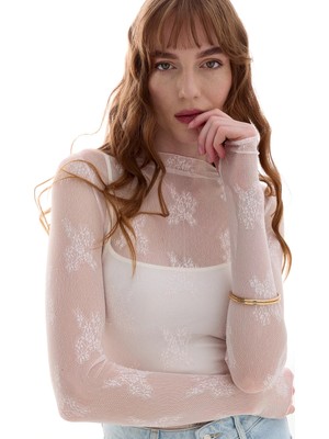 Dantelli Parmak Detaylı Body Pembe