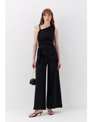 Fular Detaylı Tailored Fit Pantolon Siyah