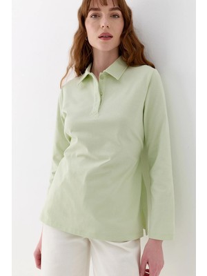 Belden Bağlama Detaylı Polo Yaka Sweatshirt Yeşil