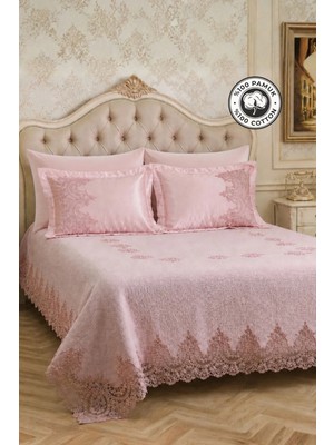 Evlen Home Collection Mihrimah %100 Pamuk Pike Takımı (6 Parça) Yatak Örtüsü Pudra