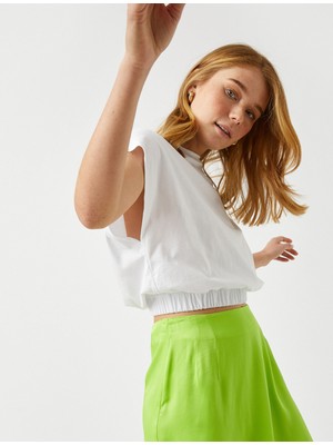 Koton Beli Lastikli Pamuklu Crop Basic Tişört