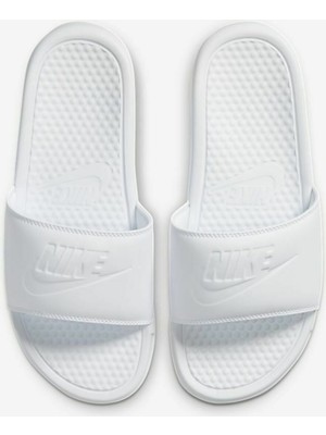 Nike Benassi Jdı Swoosh Beyaz Deri Spor Terlik 343881 115 Dar Kalıp Konforlu Tasarım