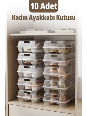 Ironika 10 Adet Kadın Ayakkabı Kutusu Şeffaf Ayakkabı Istifleme Saklama Kutusu