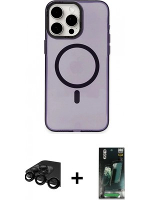 Marsilyan™- iPhone 15 Pro Kılıf Eksen Işık Prime - Siyah 360 Mat Full Body Arka Koruyucu + Raze Metal Kamera Lens - Sh