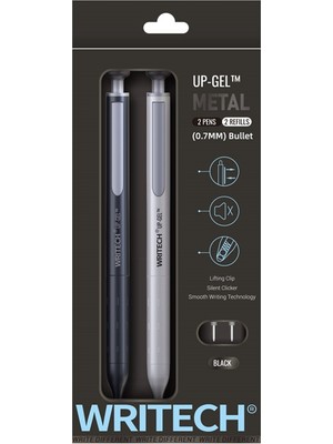 Writech Wrıtech W-0156 Metal Up Siyah-Beyaz Gövde 0,7mm Mavi Jel Kalem 2’li Set