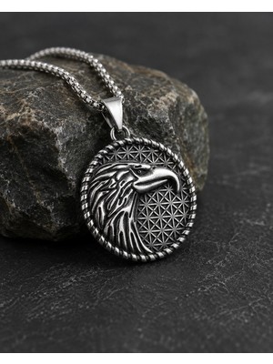 Voyage Accessory Paslanmaz Çelik Antrasit Renk Güç ve Özgürlüğün Simgesi Kartal Kolye