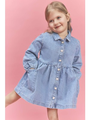DeFacto Uzun Kollu Jean Elbise Kız Bebek H0372A526SM