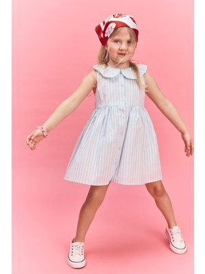 DeFacto Çizgili Bebe Yaka Gofre Dokulu Mini Elbise Kız Bebek H4778A526SM