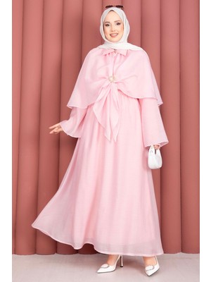Lab Üstü Allerli Broş Detaylı Üçlü Tesettür Takım Pembe