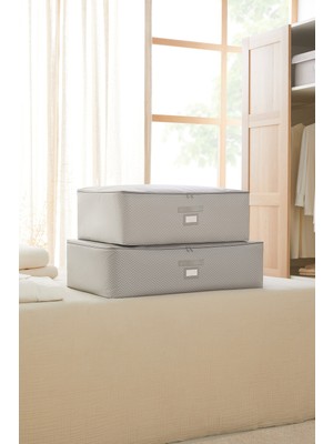 Ocean Home Textile 2'li Gri Balıksırtı Baza Altı Yastık Yorgan Kazak Hurcu , Hurç