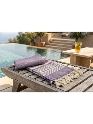 Ludia %100 Pamuk Balıksırtı Desenli Pestemal Havlu 98X185 cm Plaj,banyo ve Spa Havlusu