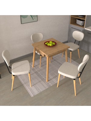 Vilinze Akdeniz Sandalye Avanos Ahşap Mdf Kanatlı Mutfak Masası Takımı - 70X70+70 cm
