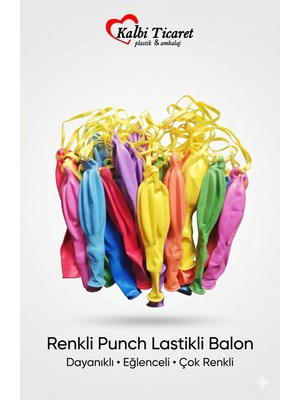 Kalbi Ticaret Lastikli Balon 25'li İpli Zıpzıp Atom Balon Punch Panç Balon Büyük Boy Renkli Balon