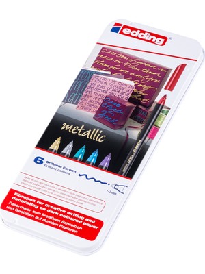 Edding 1200 Metalik Keçeli Kalem 6'lı Metal Kutu 1-3 mm Uç Kalınlığı ile Çekici Renkler