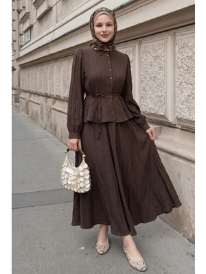 inStyle Bağcıklı Gömlekli Etekli Acı Kahve Takım