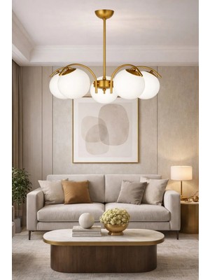 Esslight Sena 5’li Eskitme Beyaz Camlı Modern Salon Mutfak Yatak Odası Avizesi
