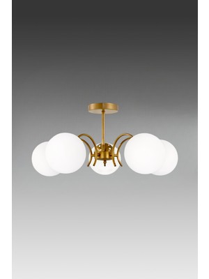 Esslight Hazal 5’li Eskitme Beyaz Camlı Modern Salon Mutfak Yatak Odası Avizesi