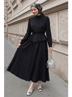 inStyle Bağcıklı Gömlekli Etekli Siyah Takım