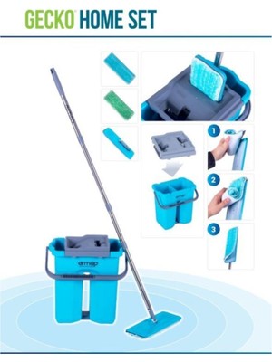 Ermop Gecko Home 1'li Mikrofiber Mop Temizlik Seti Tüm Yüzeylerde Kullanıma Uygun Hızlı Kuruma Özelliği