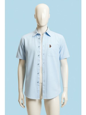U.S. Polo Assn. Erkek Açık Mavi Kısa Kollu Keten Karışımlı Gömlek 50319023-VR003