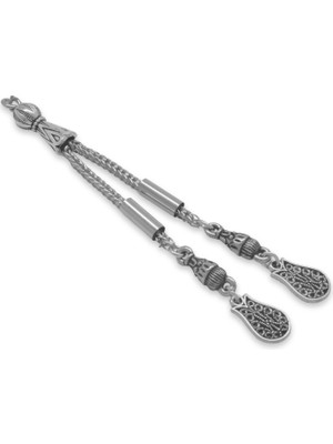 Tesbihane Kararmaz Metal Püskül - Foxtail Zincirli - Çift Kamçılı - Lale Temalı