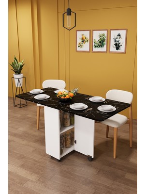 Asra Trend Lüks Katlanır Mutfak Yemek Masası %100 MDF Pratik Raflı Çalışma Masası KM15