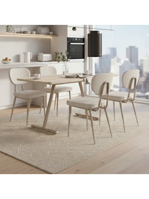 Vilinze Deniz Sandalye Tatvan Mdf Sabit Metal Ayak Mutfak Masası Takımı - 70X120 cm