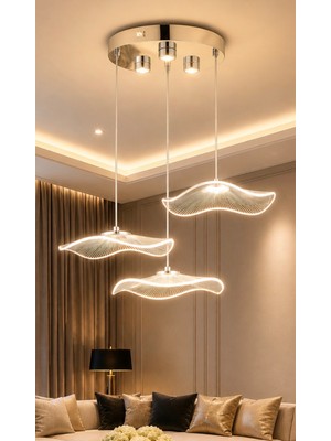 Burenze Jellyfish Üçlü Sarkıt LED Avize Krom Gümüş Gövde Power LED Buz Beyazı Işık