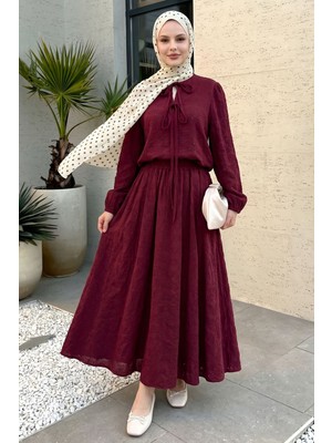 inStyle Desenli Brodeli Bordo Ayrobin Takım