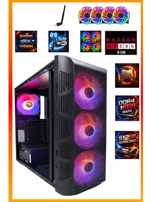 Ga Full-Perf Gaming Ryzen 5 5500 + RX580 8gb + 16GB Ddr4 Ram 512GB M.2 Nvme SSD Full Oyun Bilgisayarı