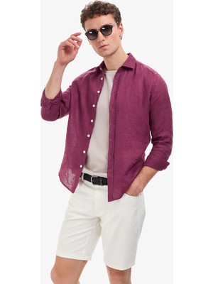 Pierre Cardin Erkek Mürdüm %100 Keten Regular Fit Uzunkollu Gömlek 50320945-VR038
