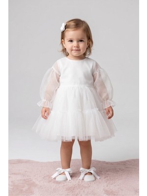 Le Mabelle Ekru Kelebek Kanatlı Kız Bebek Elbise - Kate