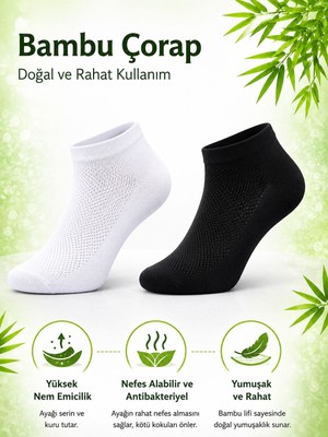 Sky Socks 5'li Erkek Bambu Konforlu Terletmez Nefes Alabilen Patik Çorap Siyah Beyaz Set