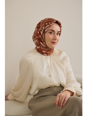 Silk Home Twill Ipek Eşarp Soyut Desen Kiremit 90X90